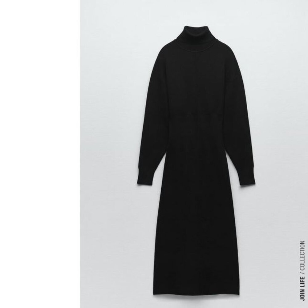 Zara Black Knit Turtleneck Midi Dress, NWOT, S - Picture 3 of 16